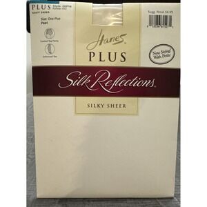 NIP Hanes Plus Silk Reflections Silky Sheer Pantyhose Size‎ One Plus OOP16 Pearl